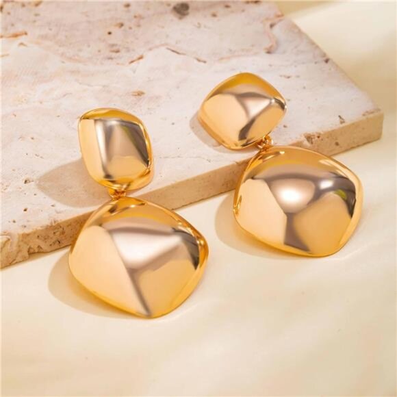 Large Geometric Earrings | Minimalist Block Statement Hoops - Picture 4 of 5